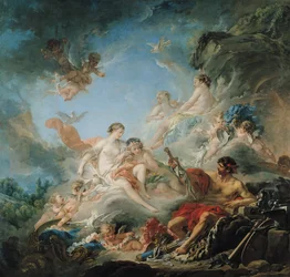 The Forge of Vulcan, tai Vulcan esittelee aseita Aeneakselle Venukselle, kuvakudossarjakuva, 1757